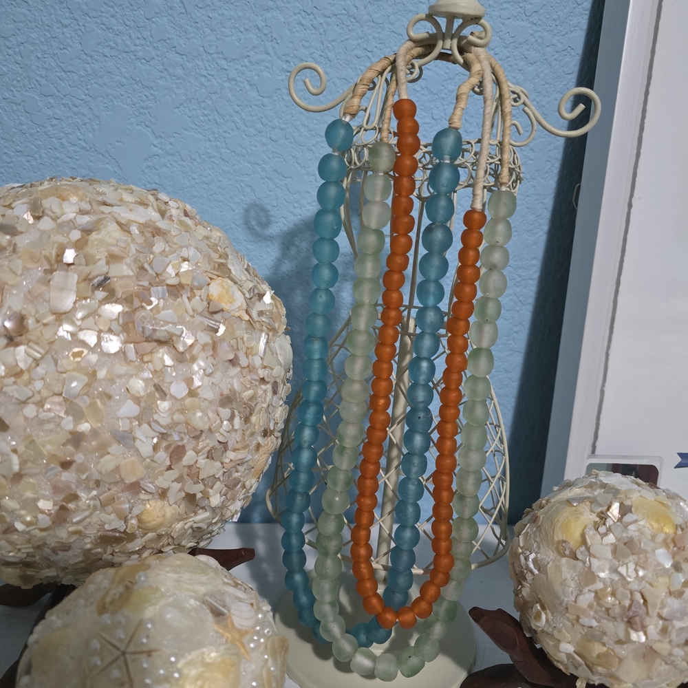 Recycle African Glass Beaded Necklace Set - Blue, Orange, Green